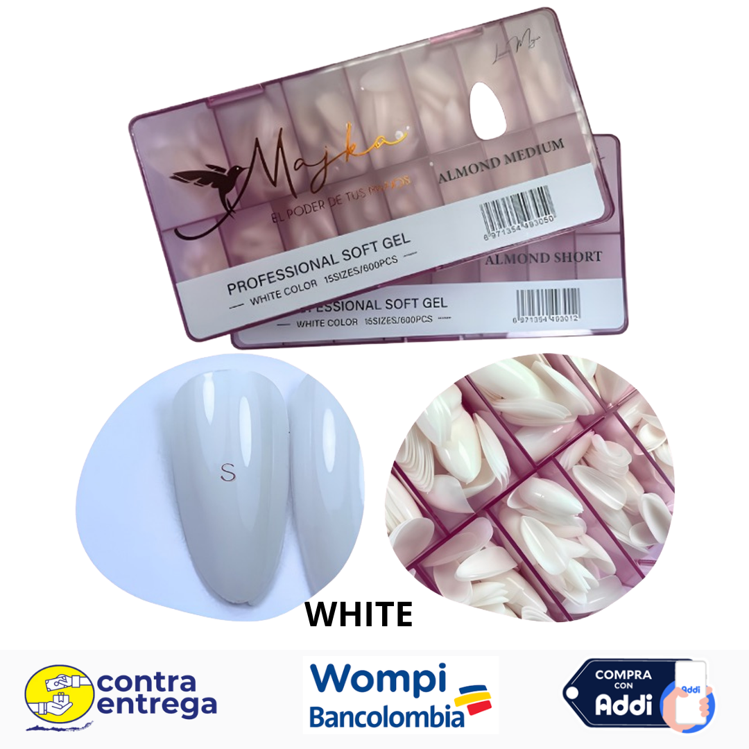 SET X600 UÑAS SOFT GEL ALMOND SHORT/MEDIUM WHITE MAJKA 🤍💅✨