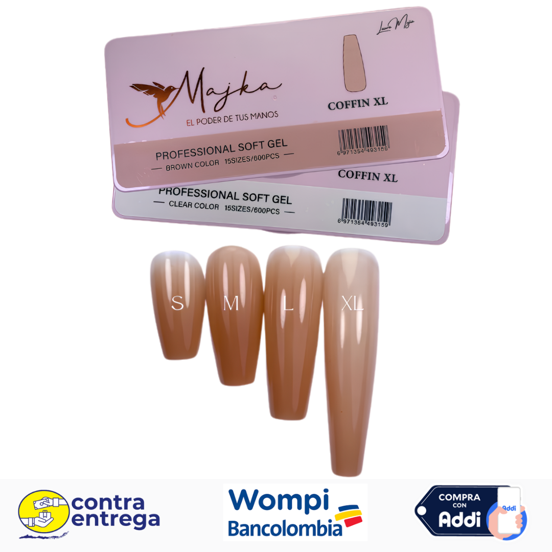 SET X600 UÑAS SOFT GEL COFFIN LONG/XL BROWN MAJKA 🤎💅✨