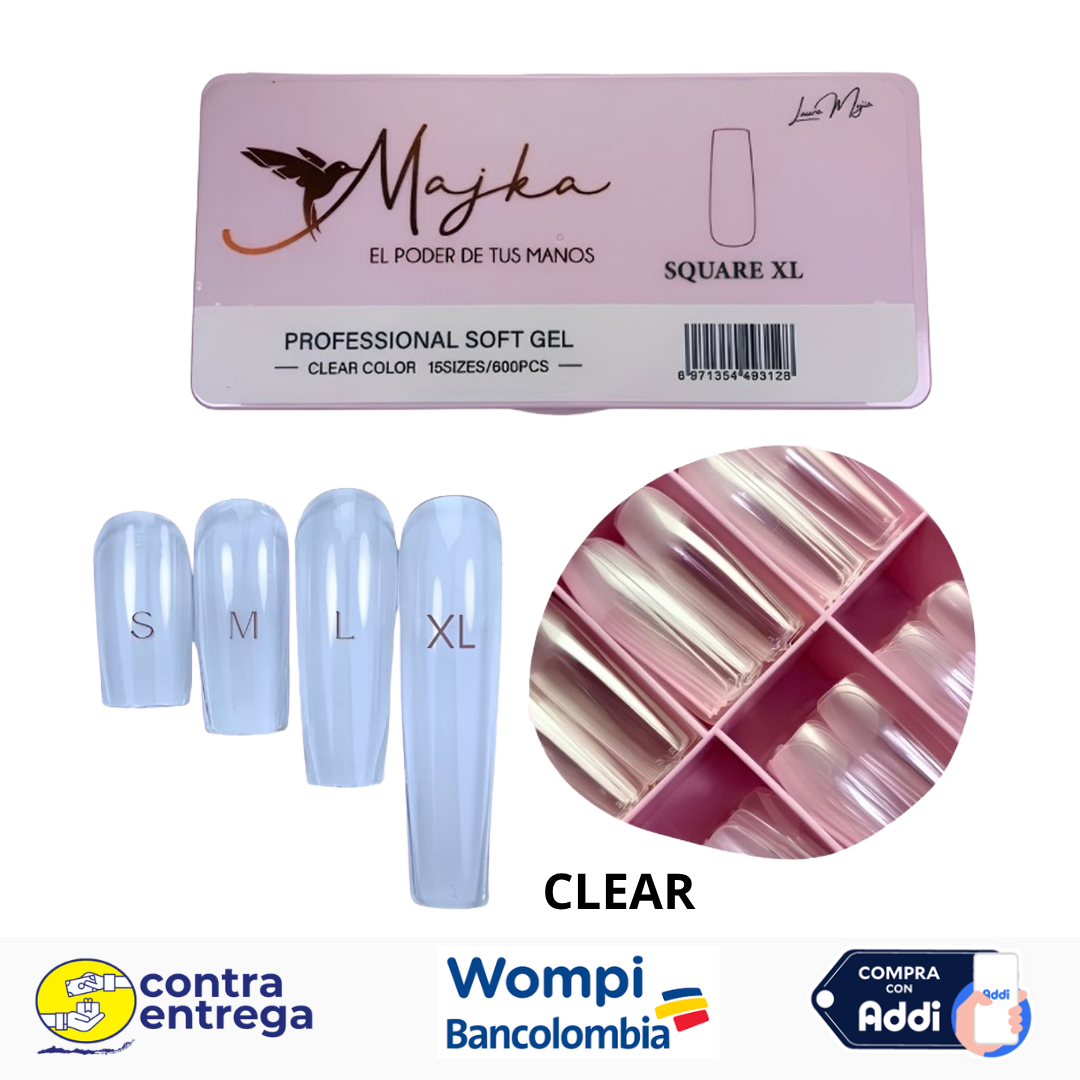 SET X600 UÑAS SOFT GEL SQUARE XL CLEAR MAJKA 💅💎✨