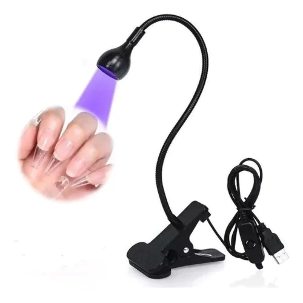 LÁMPARA LED/UV 8W TIPO GANCHO / CLIP PARA SOFT GEL / PRESS ON – CUELLO FLEXIBLE 💖