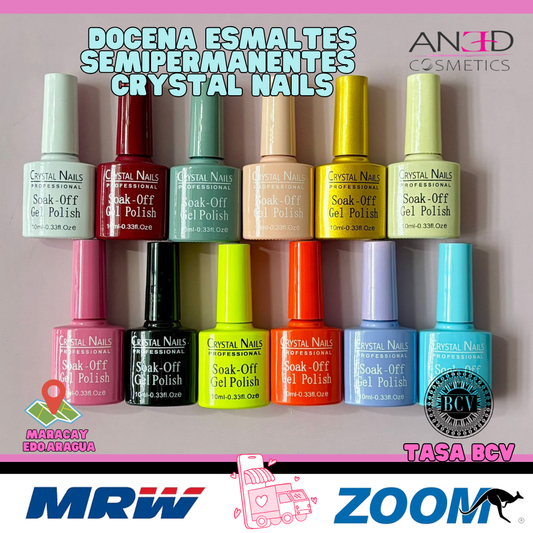DOCENA DE ESMALTES SEMIPERMANENTES CRYSTAL NAILS 1OML | TONOS A TU ELECCIÓN | 10ML