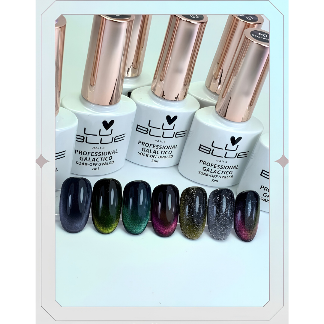 COLECCION OJO DE GATO LU BLUE 7ML (07 ESMALTES + IMAN) 🌌👁️🎁