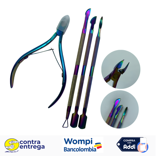 KIT CORTACUTÍCULA + EMPUJADORES (PUSHERS) BC-151 (ACERO INOXIDABLE TORNASOL) 💖✂️