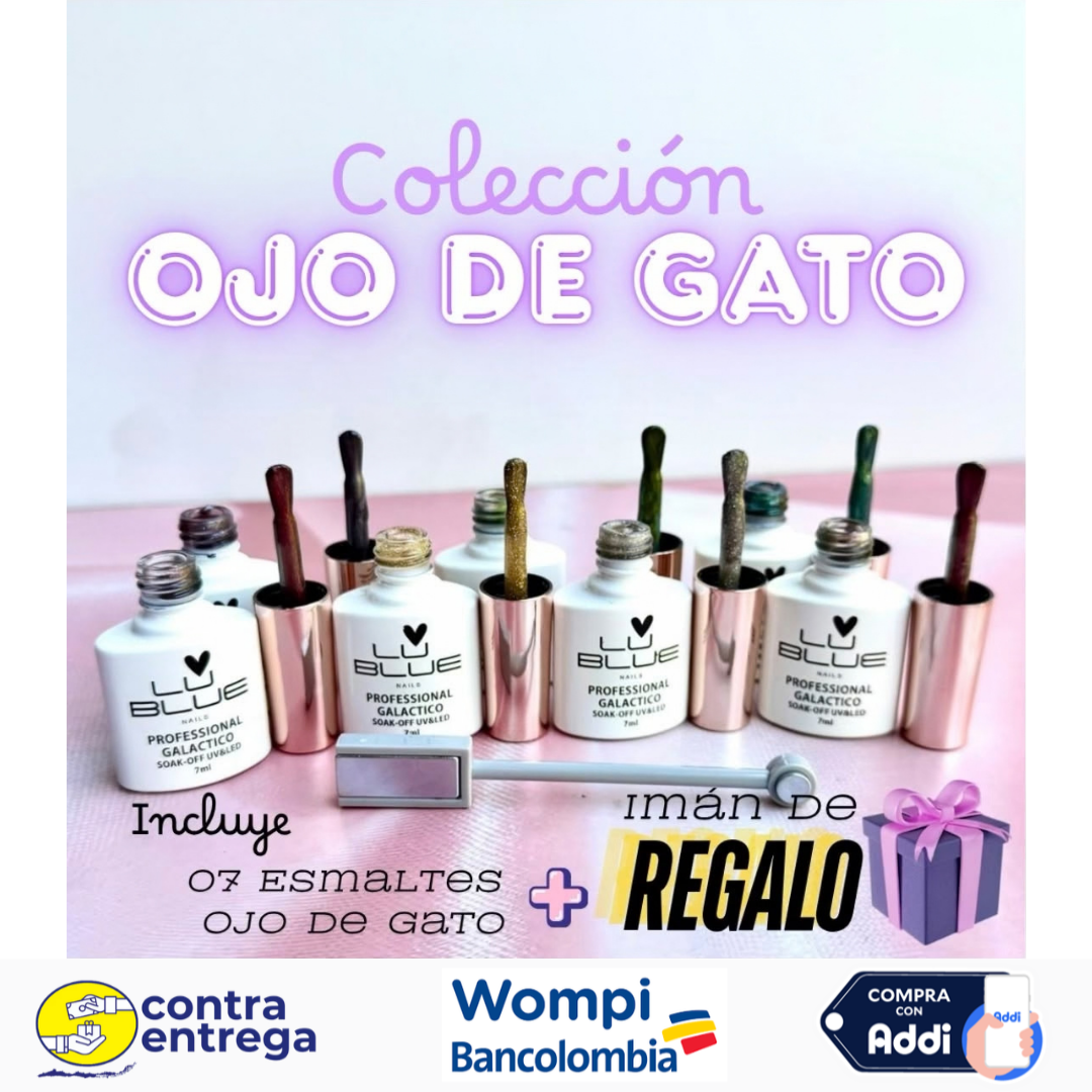COLECCION OJO DE GATO LU BLUE 7ML (07 ESMALTES + IMAN) 🌌👁️🎁