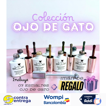 COLECCION OJO DE GATO LU BLUE 7ML (07 ESMALTES + IMAN) 🌌👁️🎁