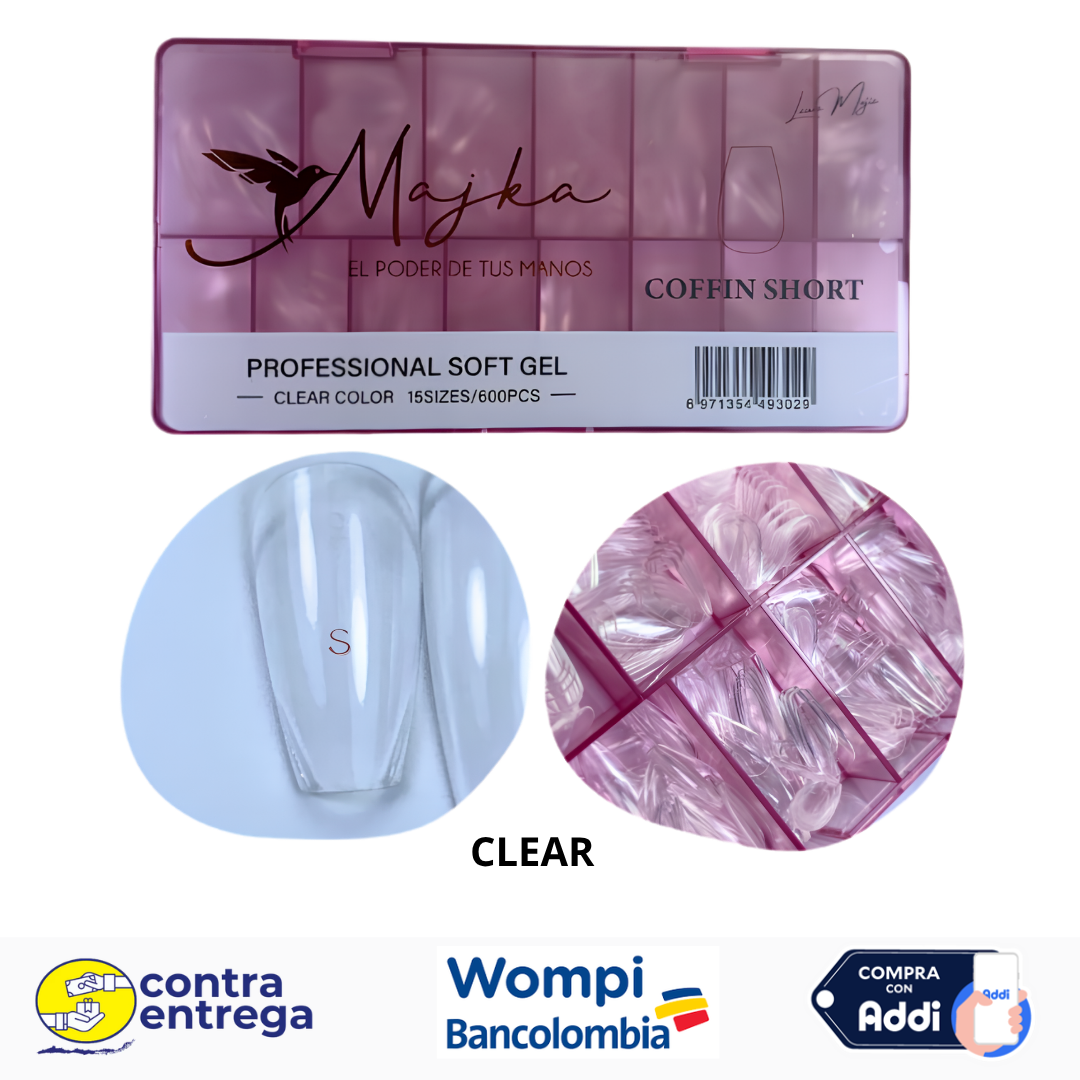 SET X600 UÑAS SOFT GEL COFFIN SHORT CLEAR MAJKA 💅💖✨