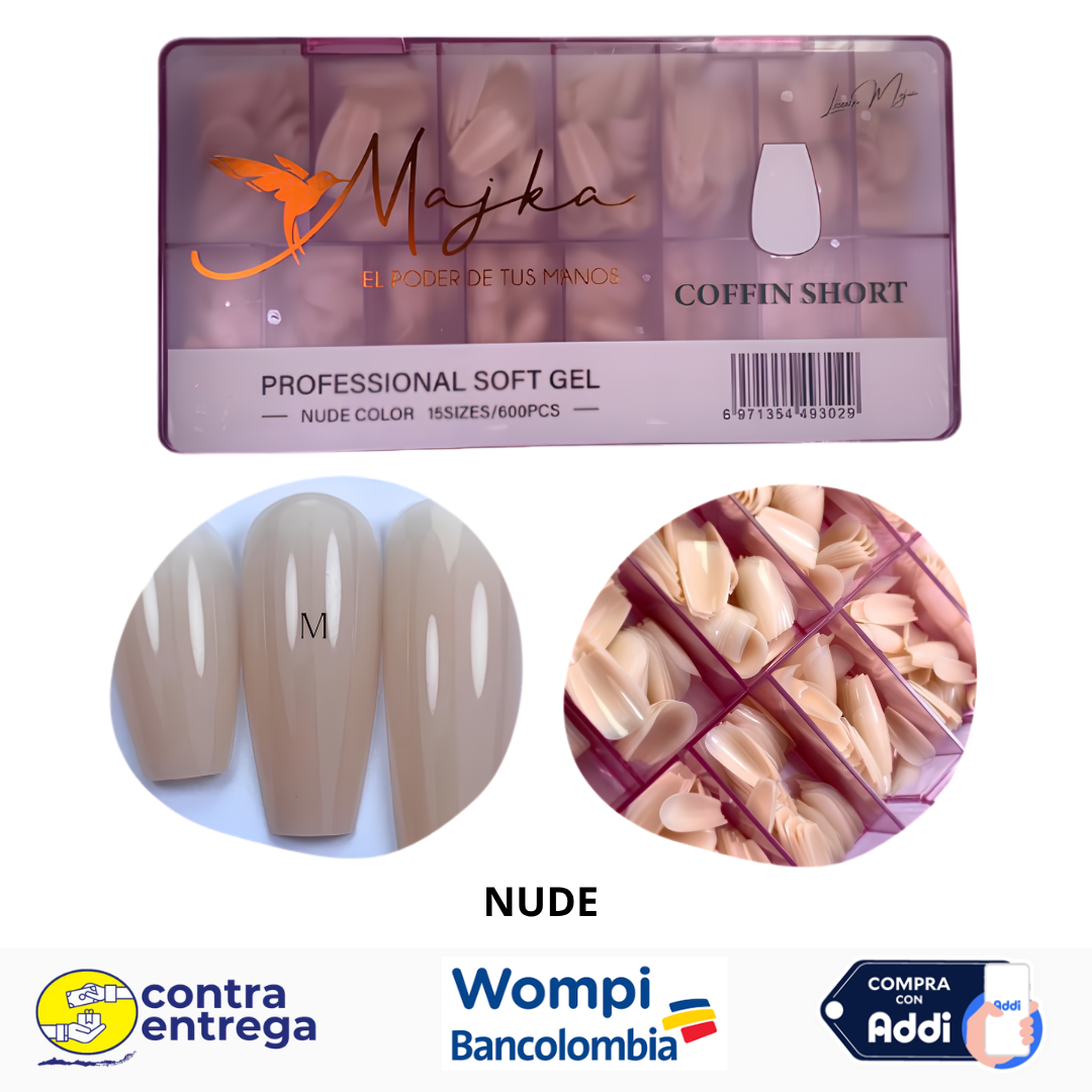 SET X600 UÑAS SOFT GEL COFFIN SHORT NUDE MAJKA 🤍💅✨