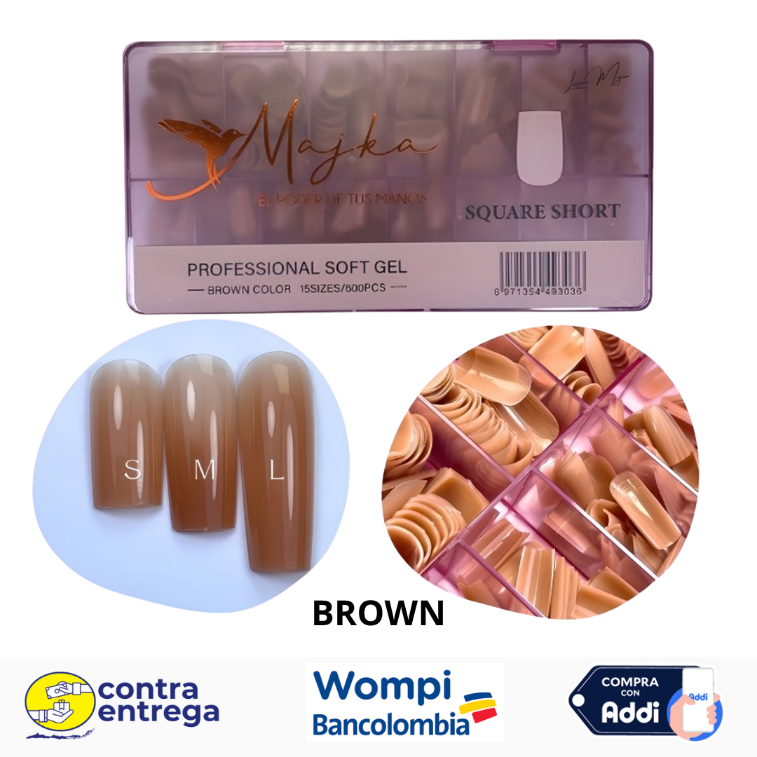 SET X600 UÑAS SOFT GEL SQUARE SHORT BROWN MAJKA 🤎💅✨