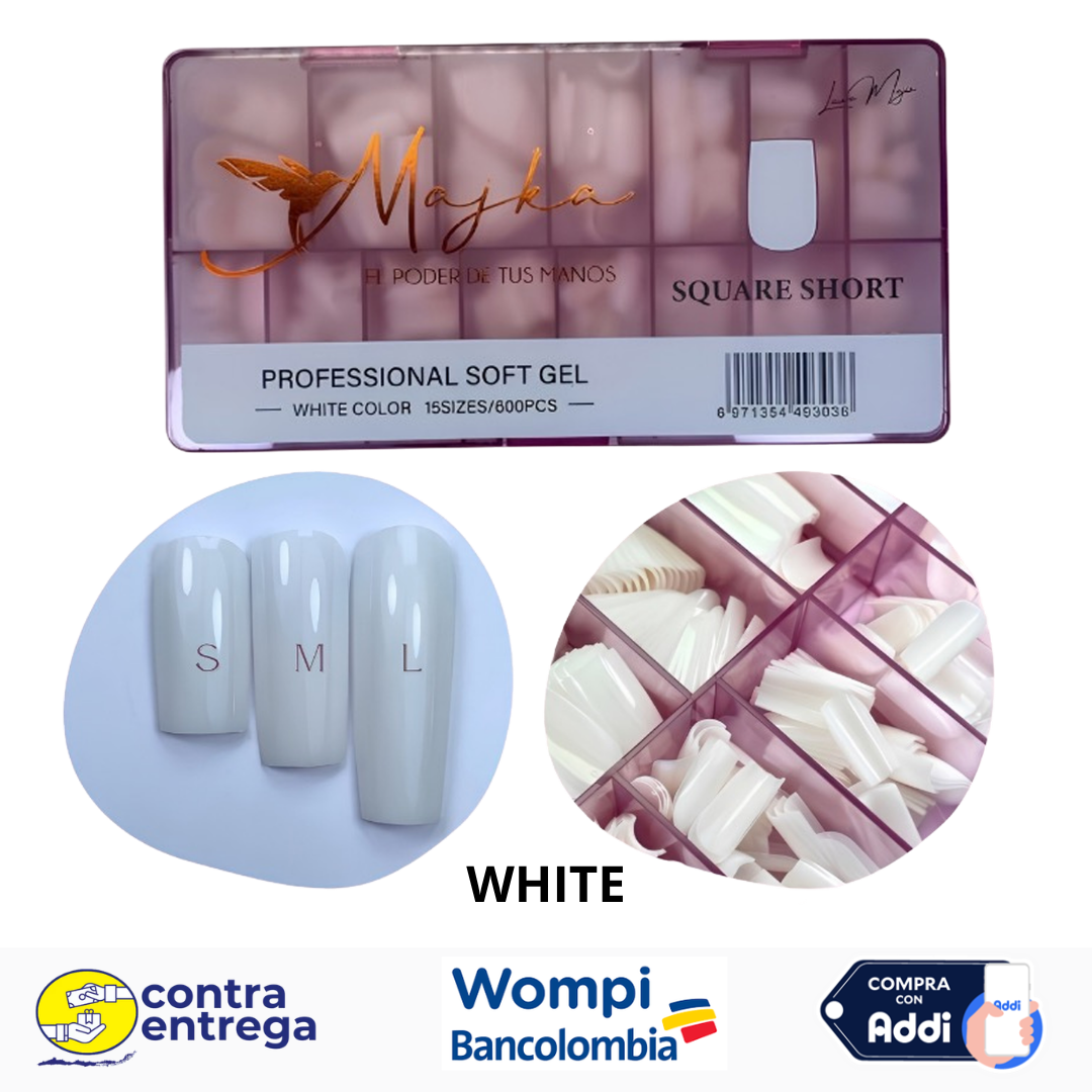 SET X600 UÑAS SOFT GEL SQUARE SHORT WHITE MAJKA 🤍💅✨