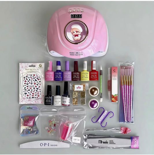 KIT EMPRENDEDOR DE ESMALTADO SEMIPERMANENTE + LÁMPARA LED/UV 288W SUN 💖