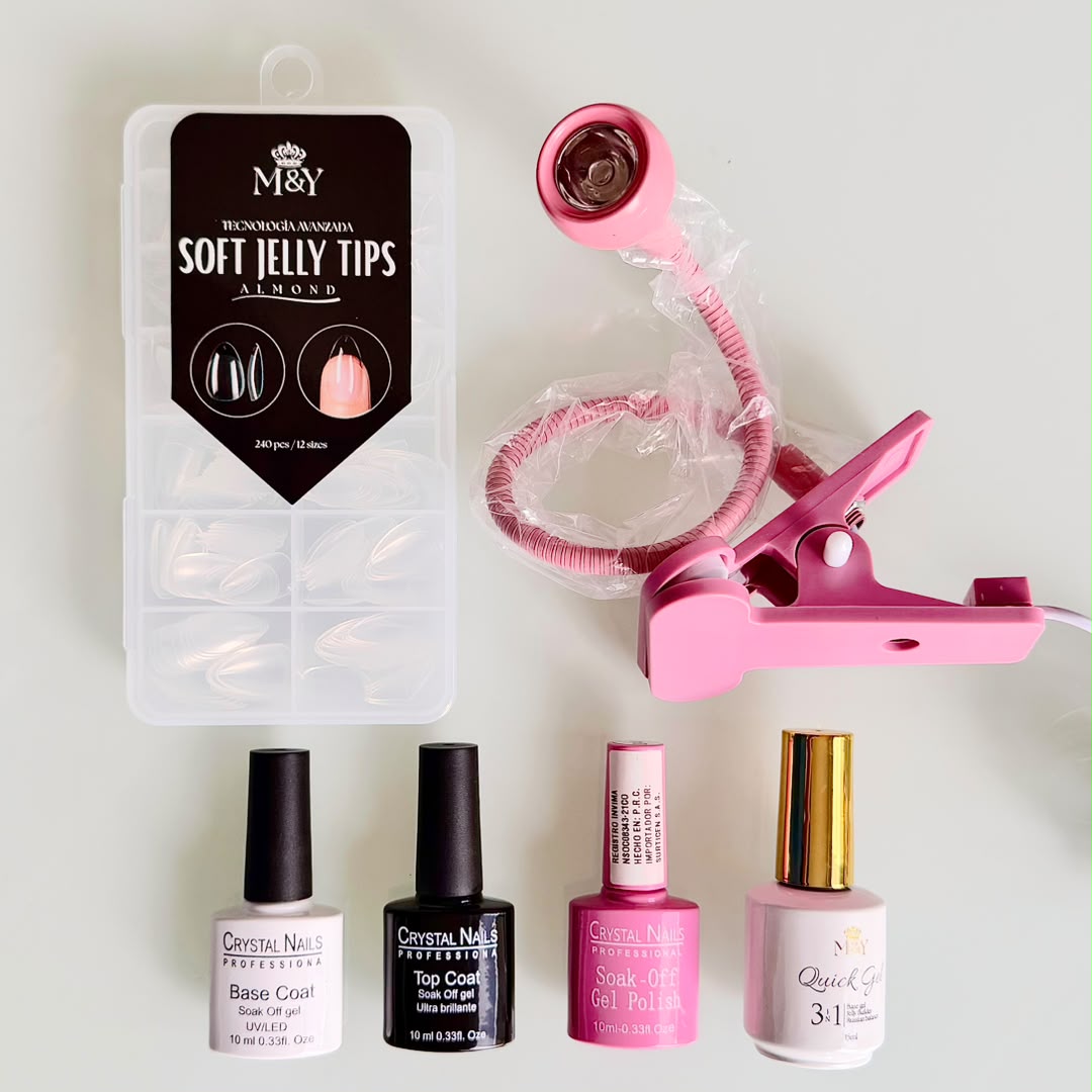 KIT BÁSICO SOFT GEL / PRESS-ON + LÁMPARA FLEXIBLE TIPO GANCHO 💖