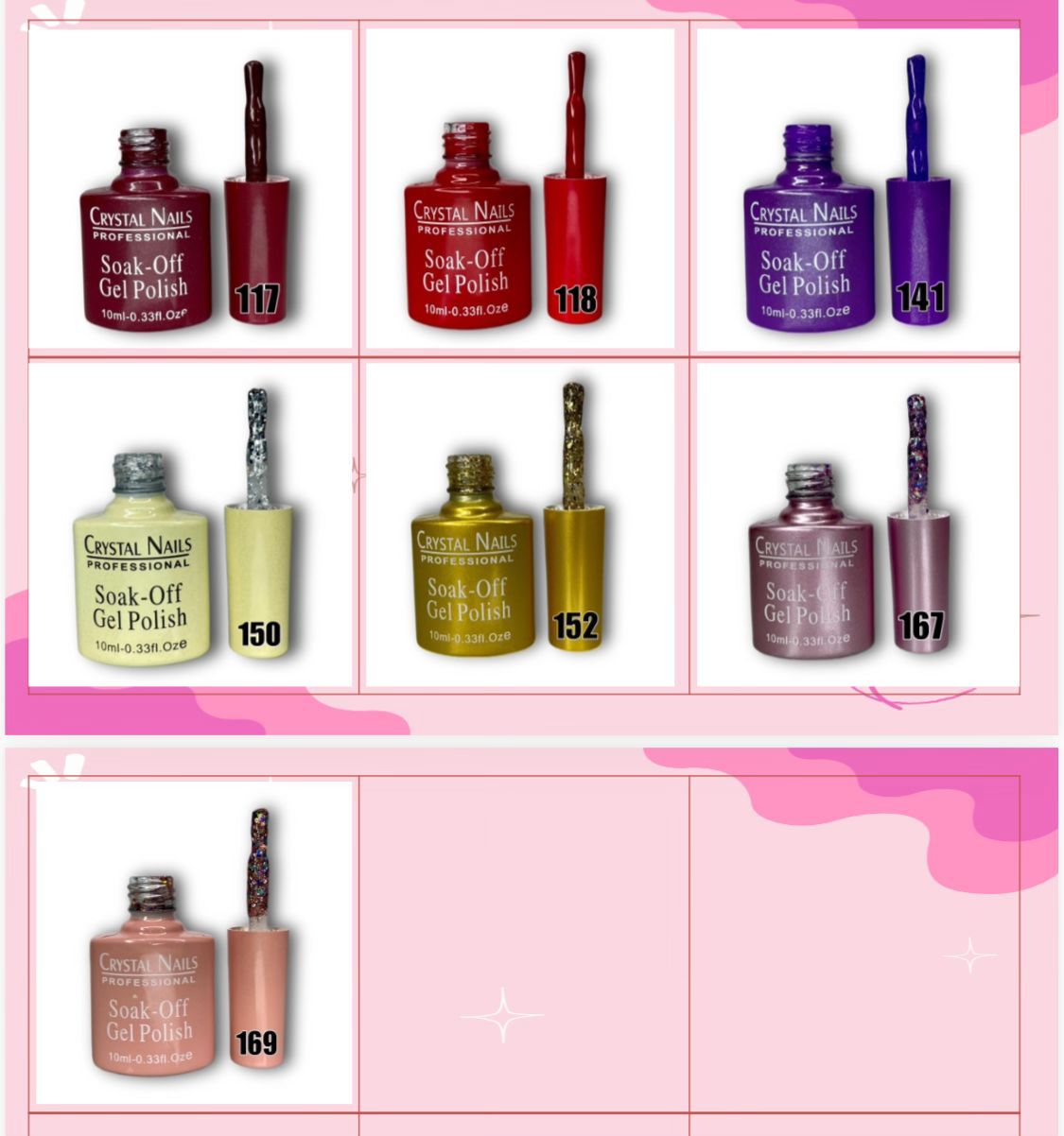 DOCENA DE ESMALTES SEMIPERMANENTES CRYSTAL NAILS 1OML | TONOS A TU ELECCIÓN | 10ML