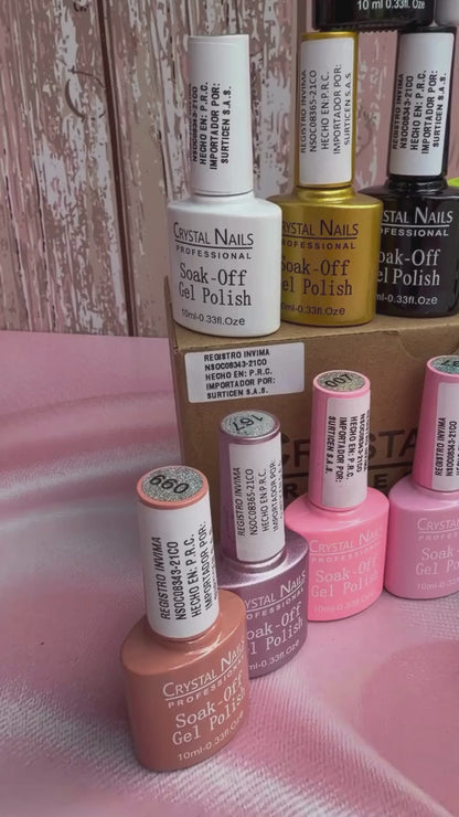 DOCENA DE ESMALTES SEMIPERMANENTES CRYSTAL NAILS (10 ML) – ¡ARMA TU KIT A TU GUSTO! 🎨💖
