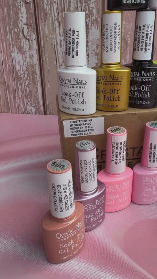 DOCENA DE ESMALTES SEMIPERMANENTES CRYSTAL NAILS (10 ML) – ¡ARMA TU KIT A TU GUSTO! 🎨💖